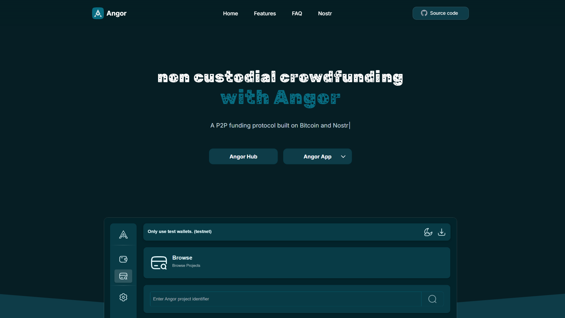 Screenshot of the Angor product website